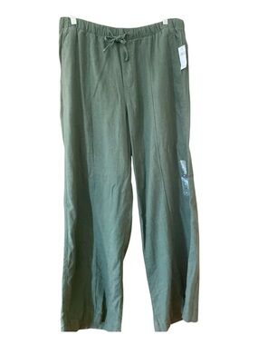 NWT GAP Olive Green Linen Blend Pull On High Rise Wide Leg Pants Med Casual Boho